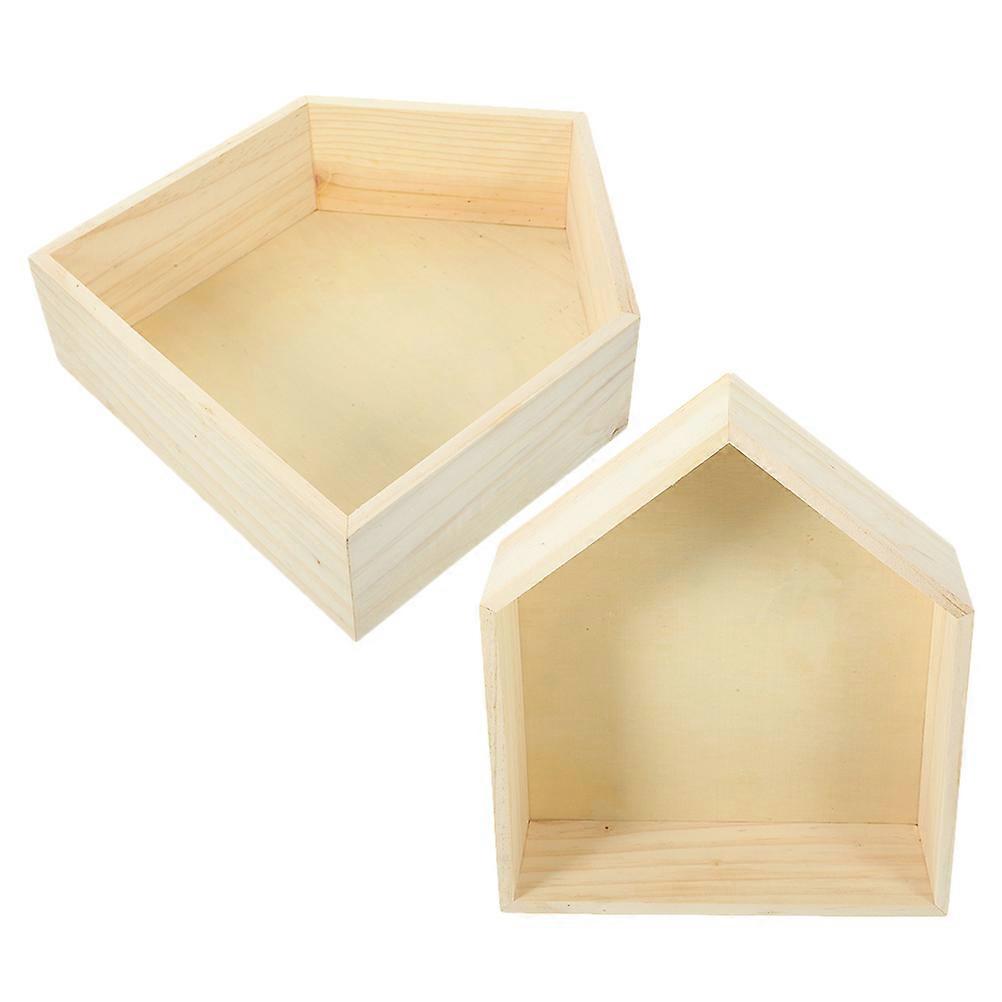 House Shape Wooden Shelf for Wall Mounted 2Pcs Wall Floating Storage