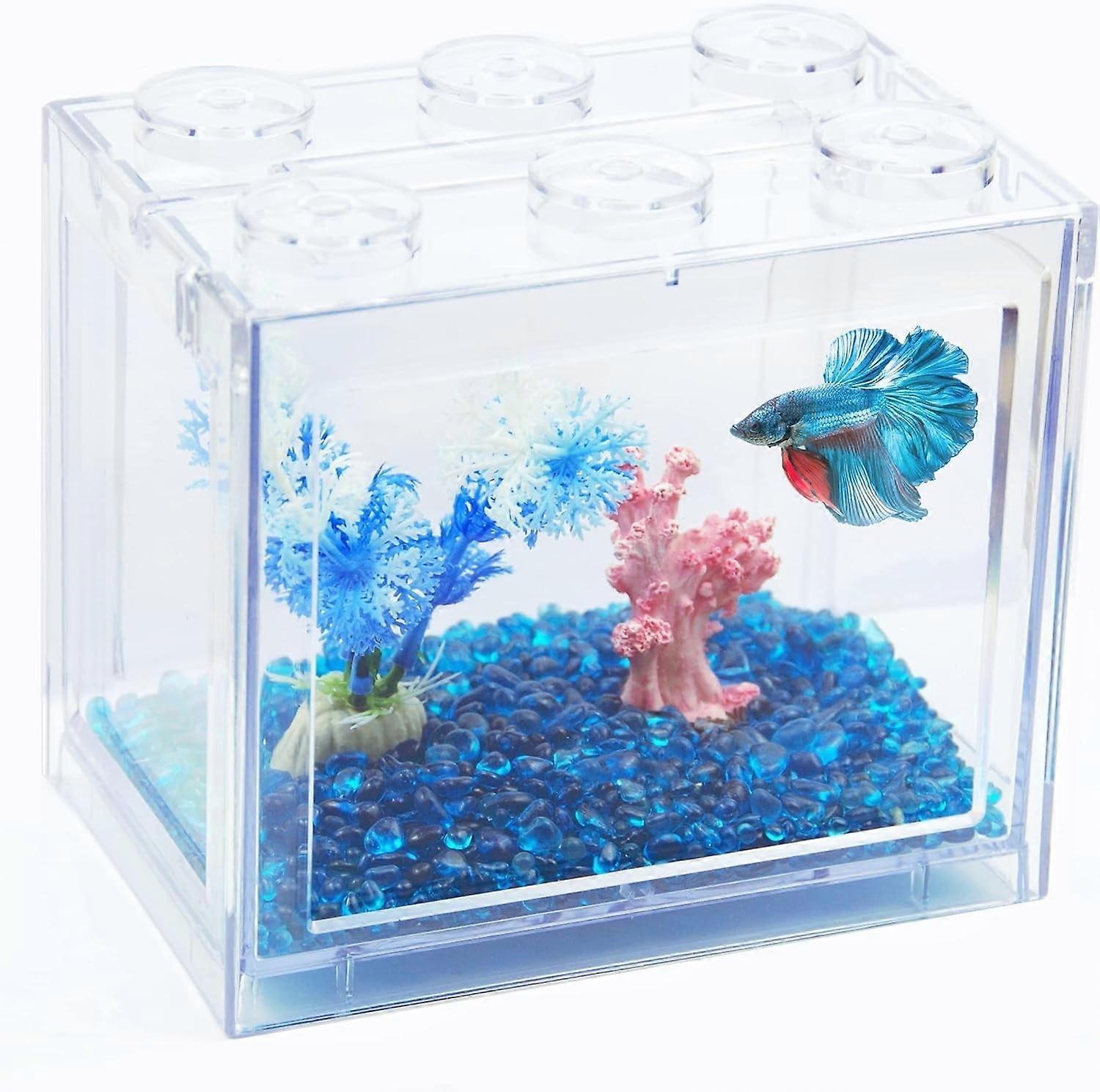 Betta Fish Tanks, 3/5 Gallon Stackable Mini Aquarium Kit with Gravel, Compatible with Seaweed Balls & Sea Monkeys, Clear Rectangular Cube Tank