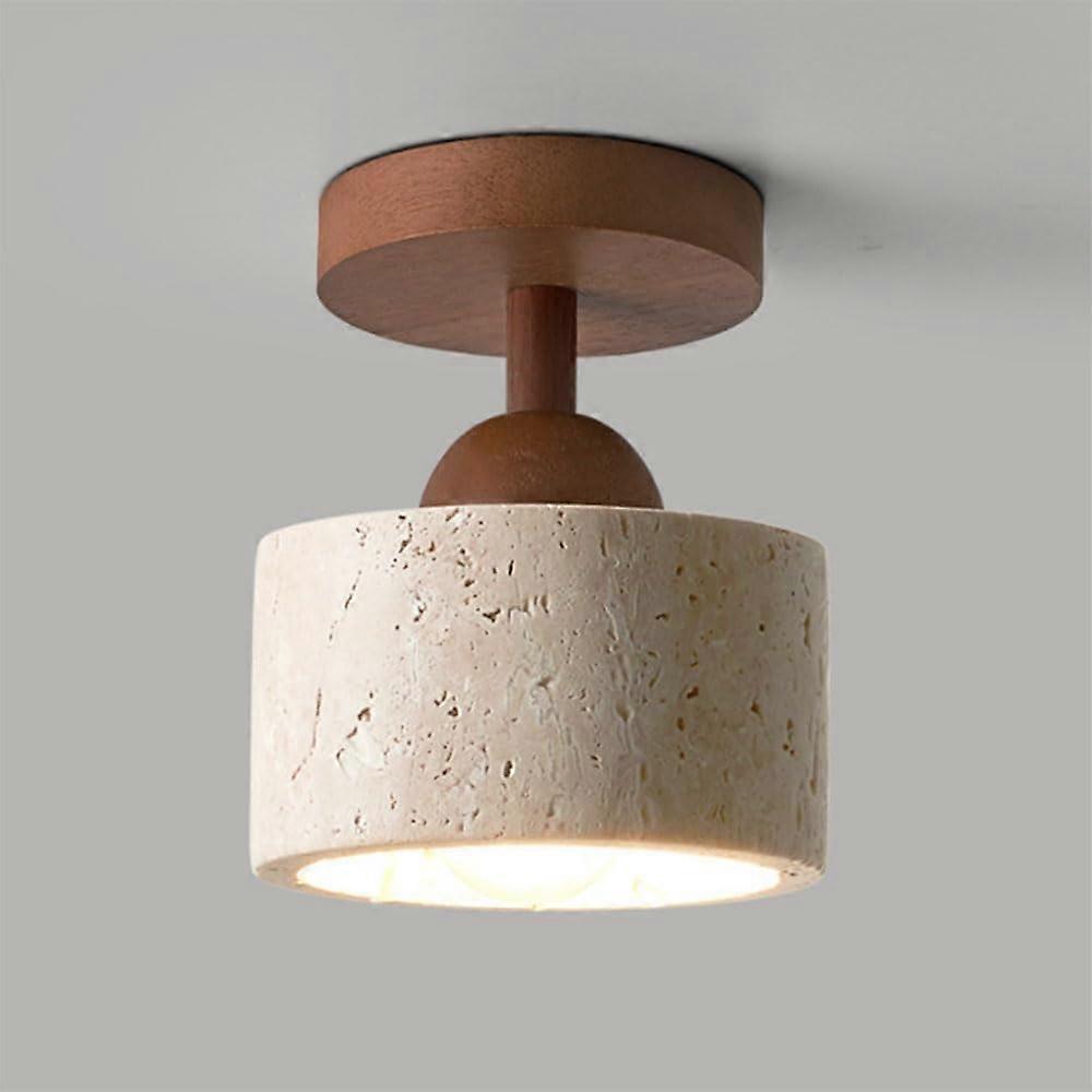 Nordic WabiSabi Ceiling Light Yellow Travertine Chandelier with Walnut Finish and Warm Ambient Lighting