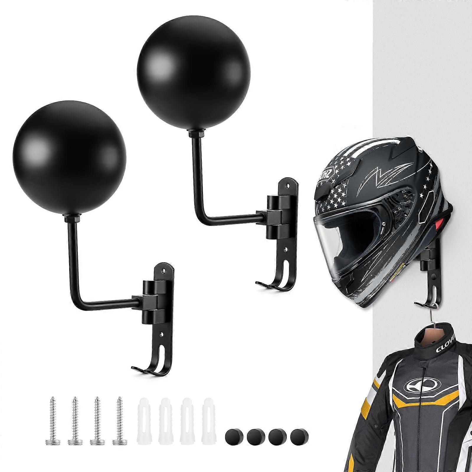 Motorcycle Helmet Holder 2 Pack Wall Mount Rack with 180° Rotating Bracket and Dual Hooks