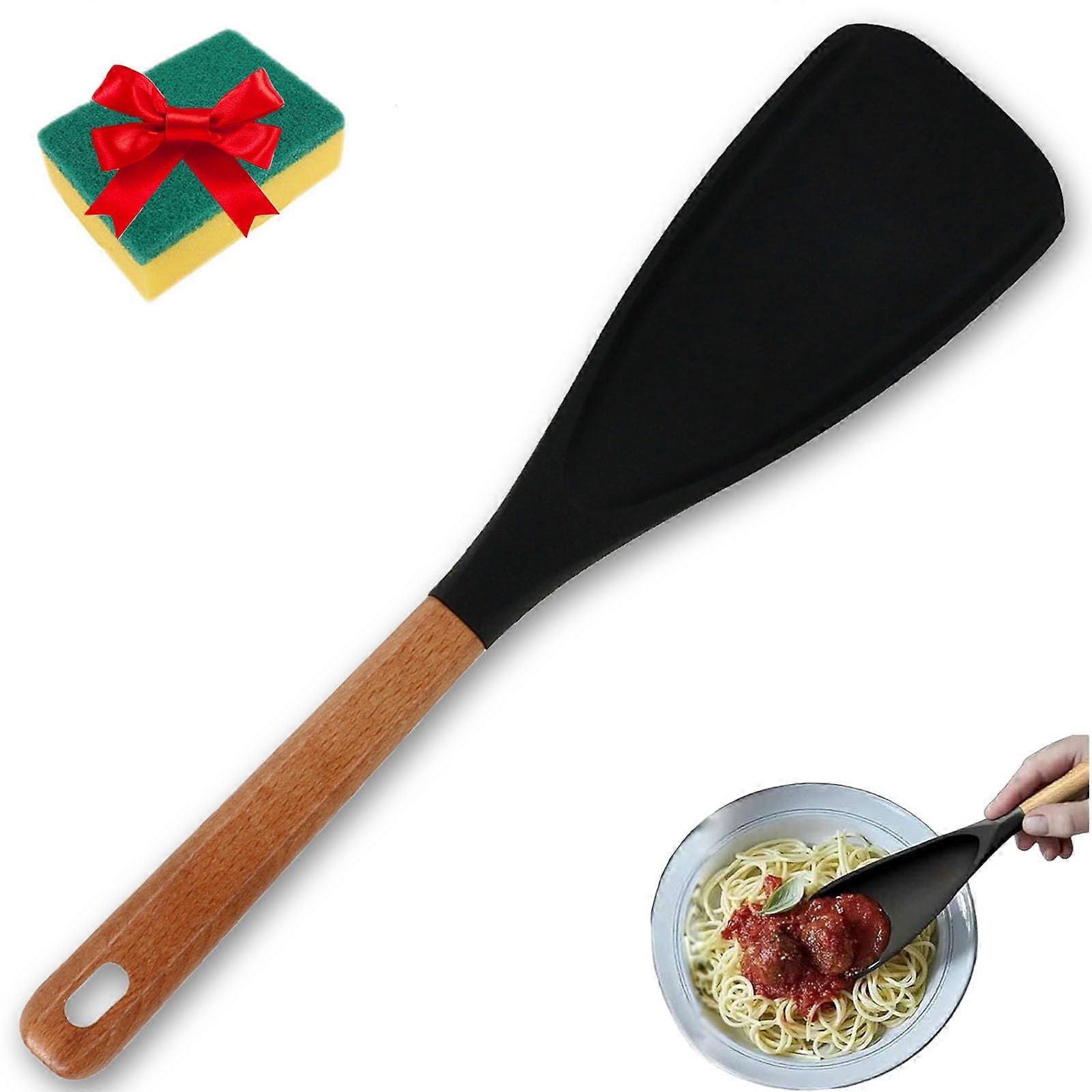 Silicone Cooking Spoon with Wooden Handle, Heat Resistant 446°F Nonstick Utensil for Stirring and Serving