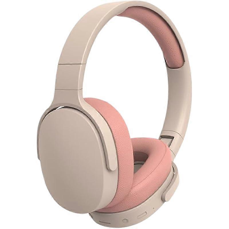 Wireless Bluetooth Headset Foldable Intelligent Noise Reduction OverEar Bluetooth 5.1 Stereo Sports Travel Beige/Pink