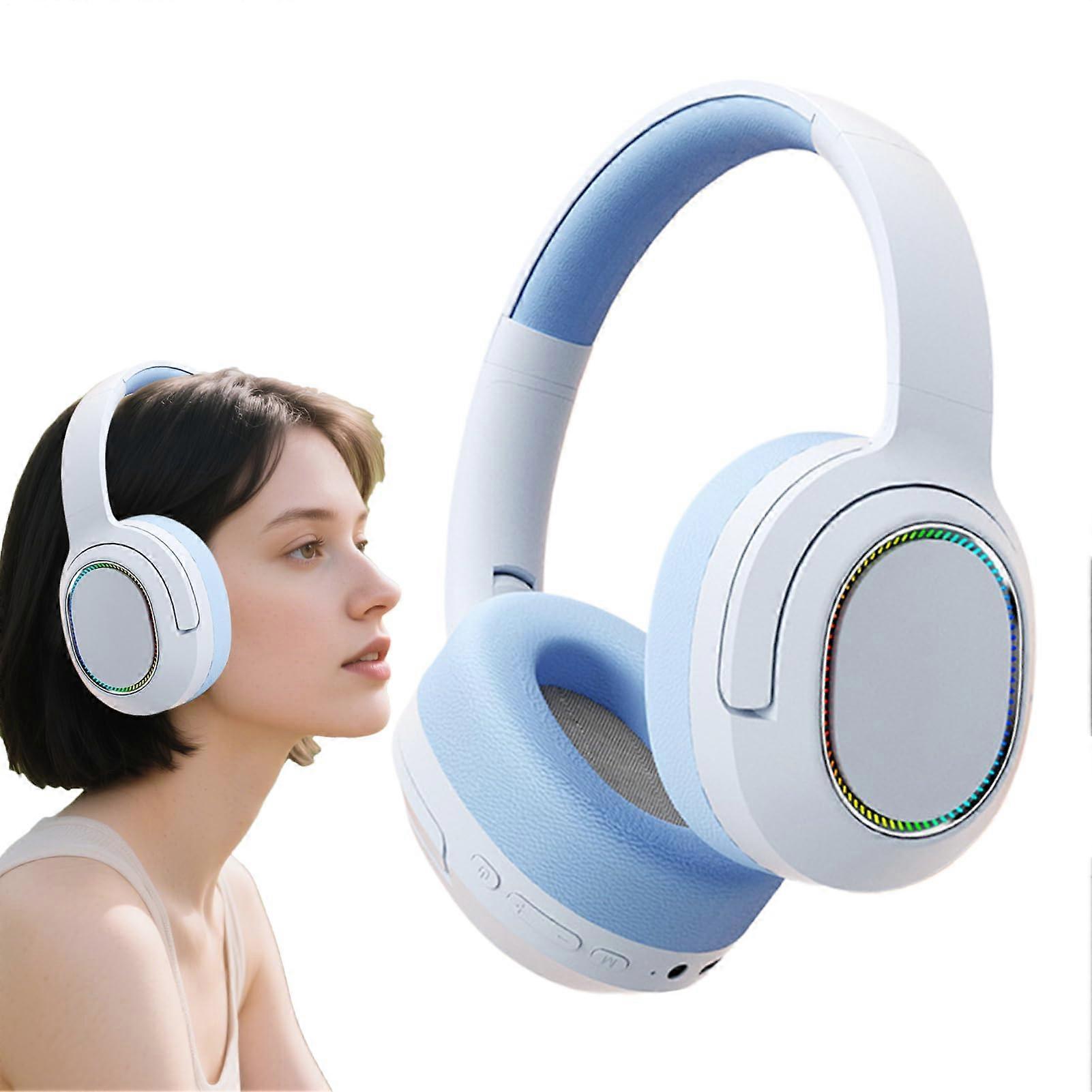 Work Headset  Wireless OverEar Headphones, Lightweight Foldable Design, Blue Color, Compatible With Phone