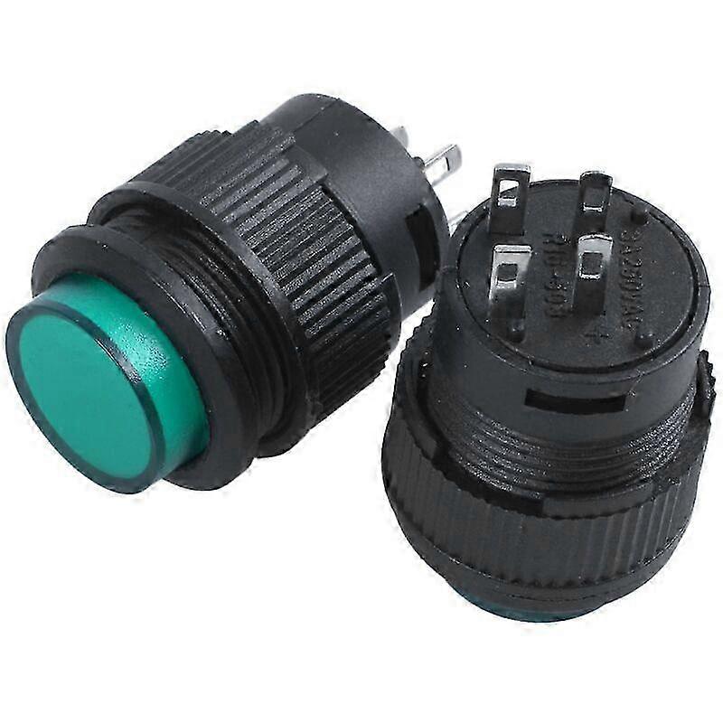 2pcs 4 Terminals Green Led Lamp Momentary Push Button Switch Dc 3v