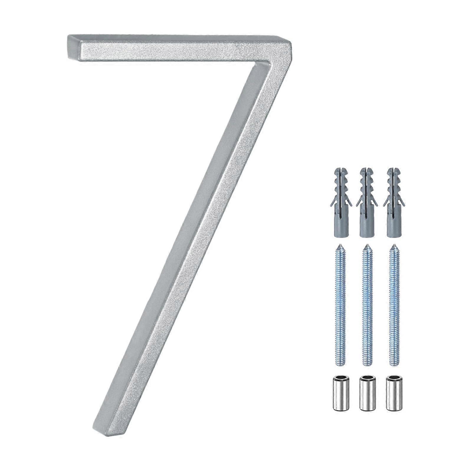 6 Inch Silver Floating House Number 7, Modern Metal Address Sign with Easy Mounting Kit