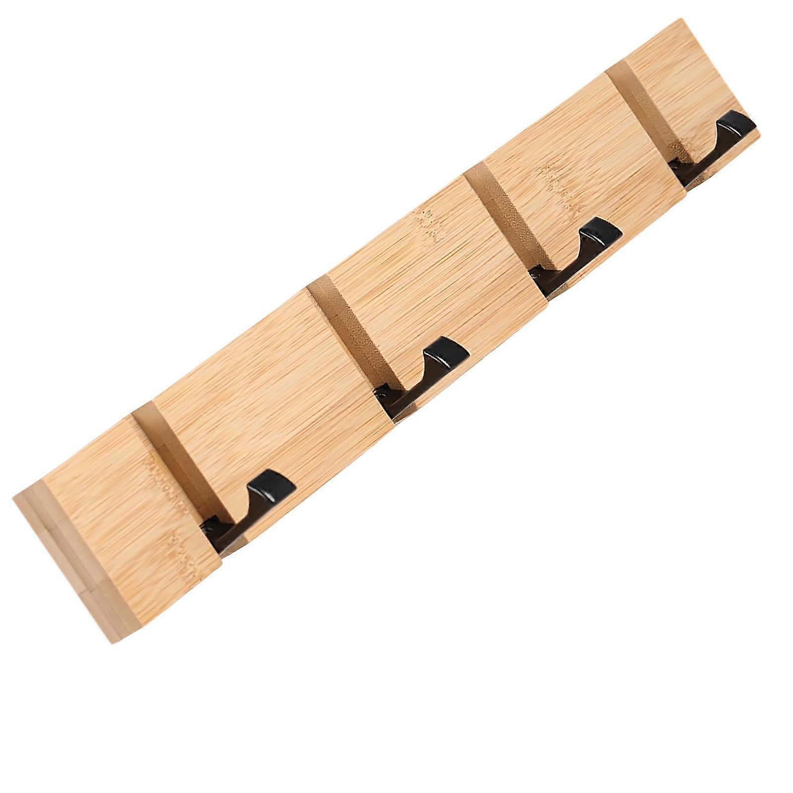 Wall Mounted Coat Rack 15.7 inch Foldable Wooden Hook Rack with 4 Durable Alloy Hooks