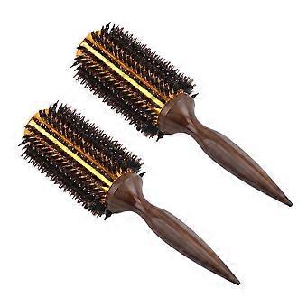 2X Straight Twill Hair Comb Natural Boar Bristle Rolling Brush Round Barrel Blowing Curling