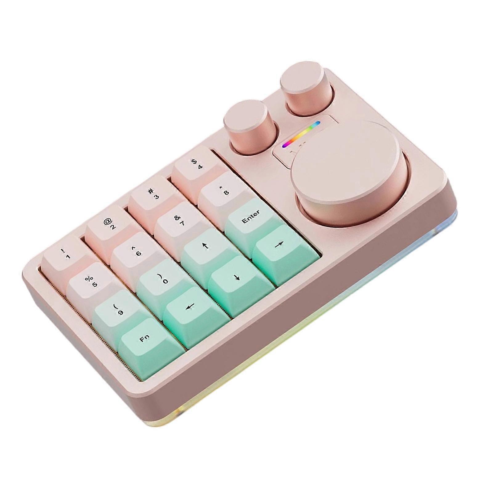 USB Mini Keyboard With 16 Keys Three Knobs Macro Functions For Easy Setup Not Need Driver Wide Compatible  Pink