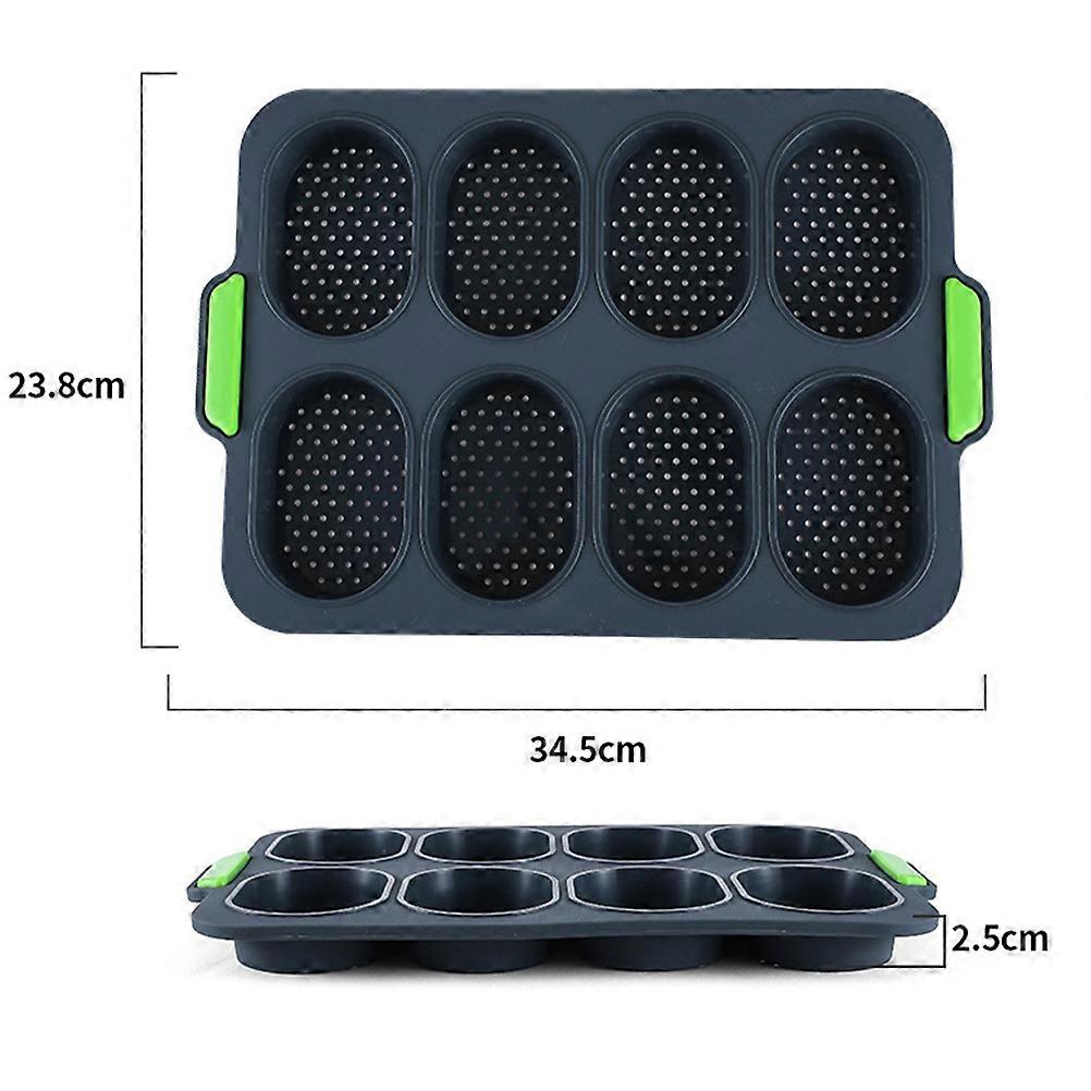French Roll Mold Silicone Baking Mold for Baking 8 Slots in Grey