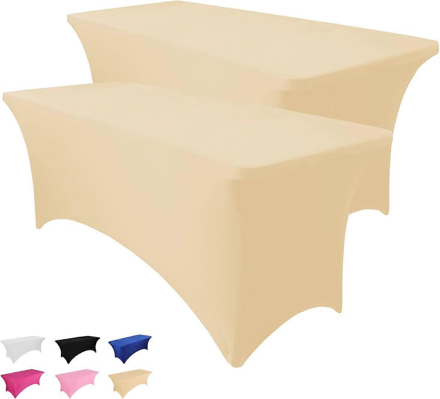 2 Pack 6FT Table Cloth for Rectangular Tablecloth Champagne Stretch Fitted Table Cover Spandex Tablecloths Table Protector for Event, Cocktail, Weddin