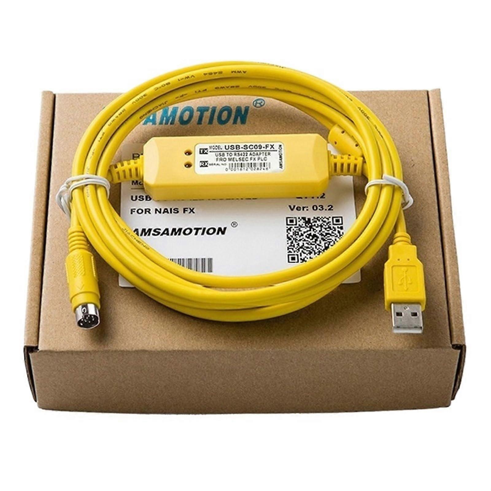 PLC Programming Cable for Mitsubishi FX Series FX3U FX2N FX1N USB SC09 FX Fast Data Transfer Yellow