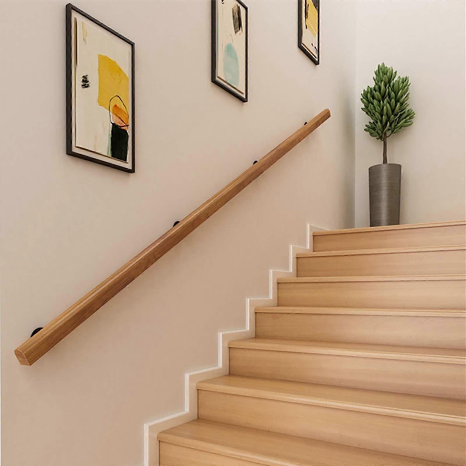 Solid Wood Stair Handrail 120cm NonSlip Adjustable Indoor Railing with Stable Iron Bracket