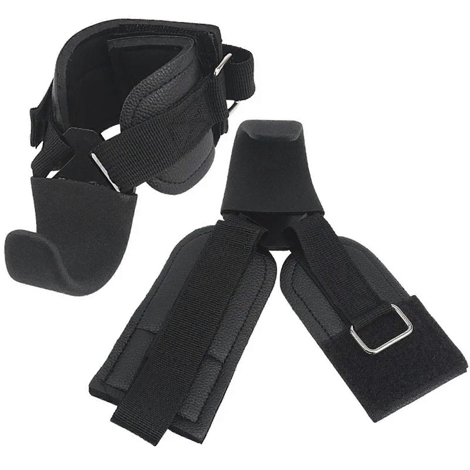 2 Pcs Leather Weight Lifting Hooks with Wrist Support for Strength Training and Pull Ups, Black