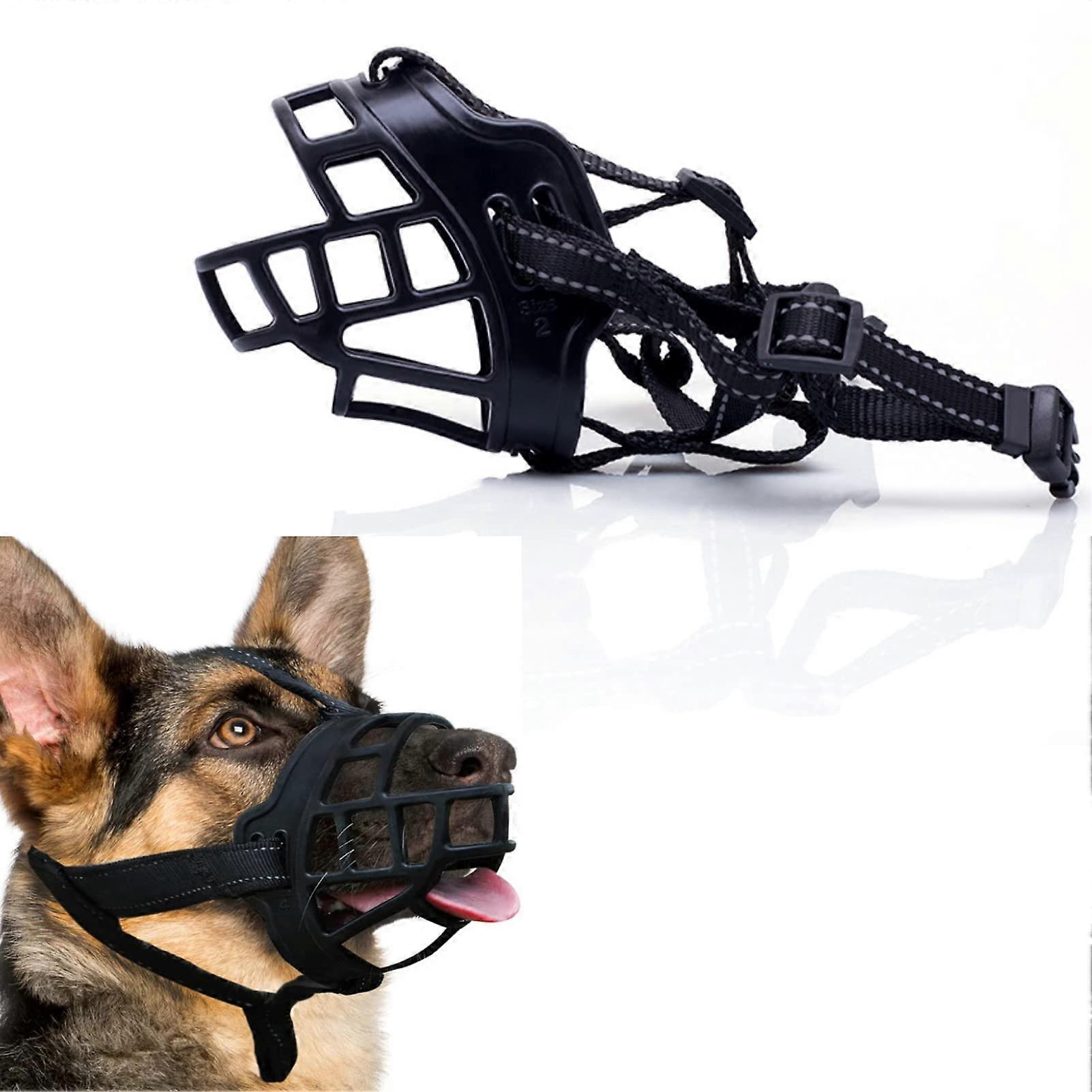 Adjustable Basket Dog Muzzle for Large Dogs, Breathable Rubber, AntiBiting Barking Chewing, L Black