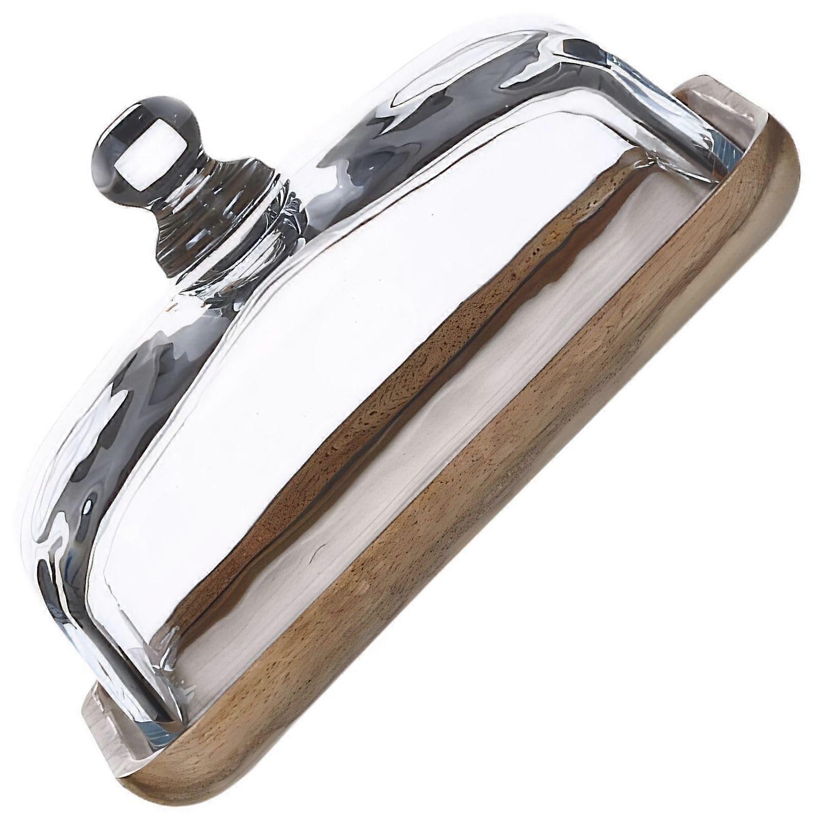 Rectangular Wooden Cake Stand with Clear Glass Lid for Dessert Display and Serving