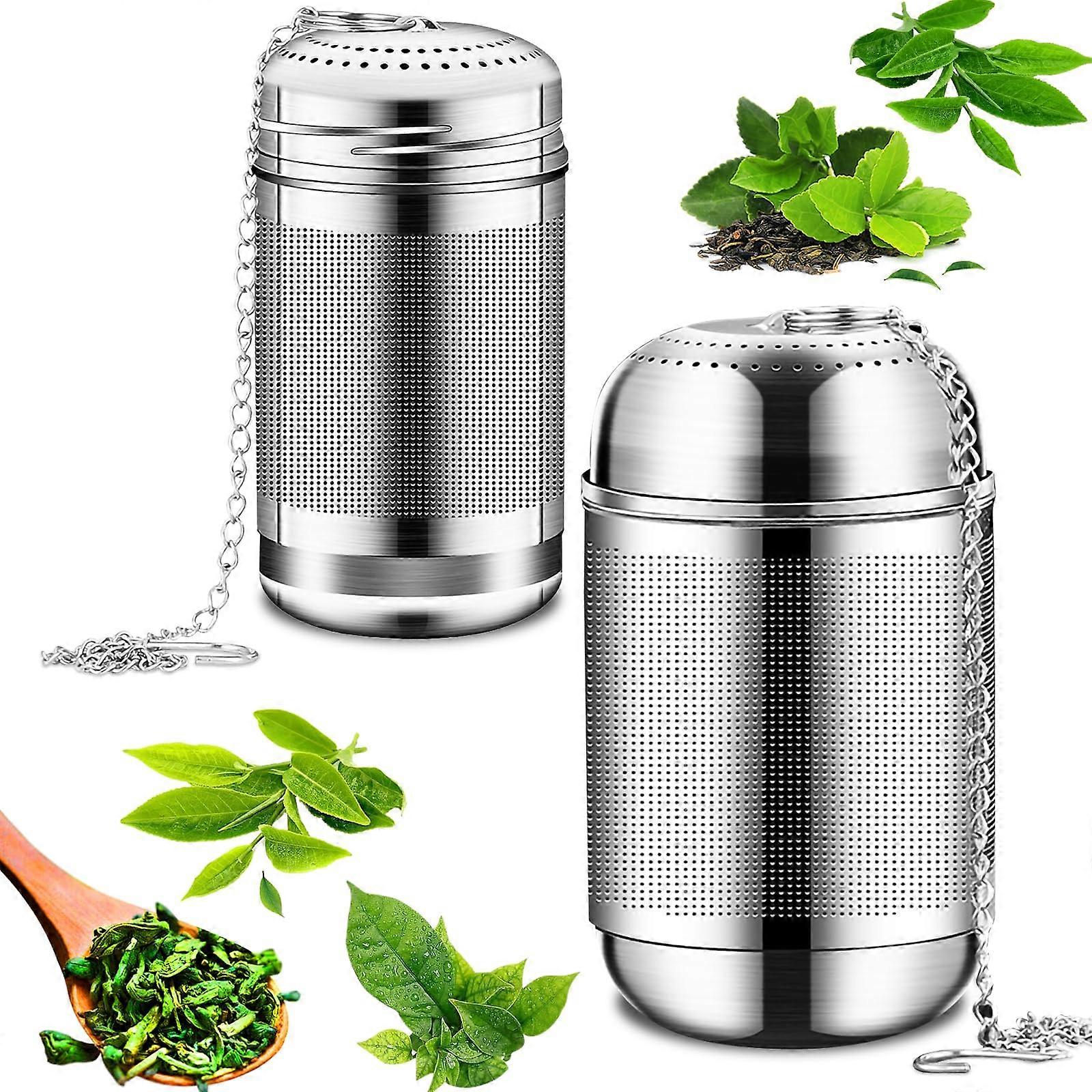2Pcs Stainless Steel Tea Infuser Set, Fine Mesh Loose Leaf Tea Strainer with Chain Hook, 2 Sizes