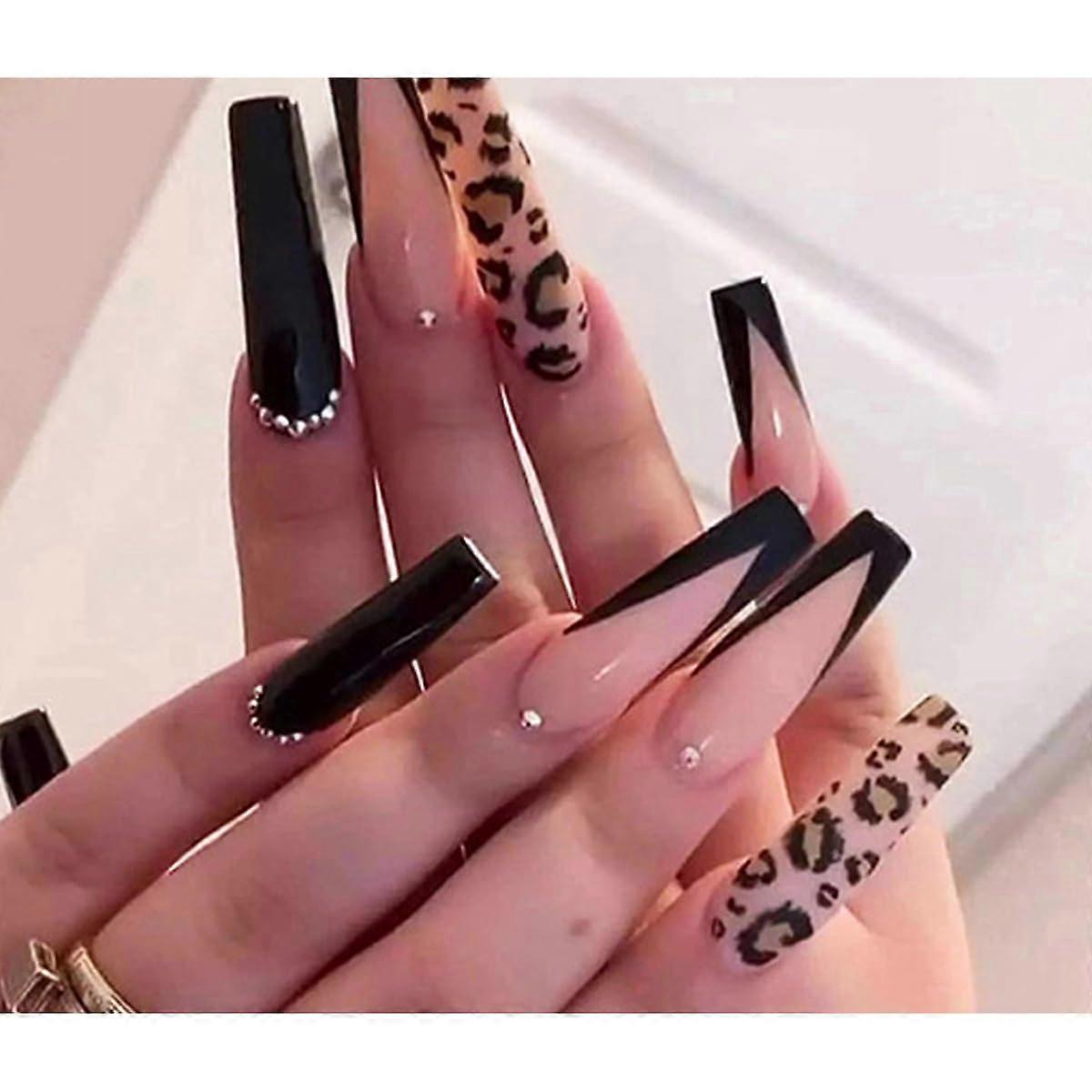 Press On Nails Coffin Acrylic False Nails Set 24pcs Salon Quality Reusable Medium with Glue