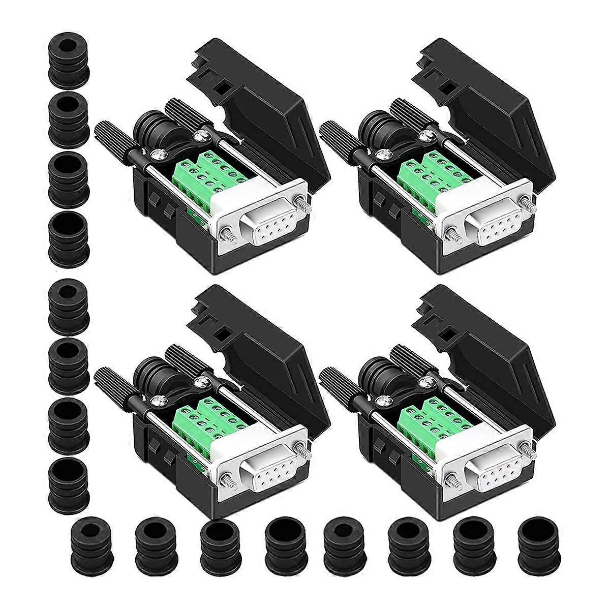 4PCS DB9 Female Breakout Connector RS232 Serial Adapter with Tool Assembly and Secure Wire Lock