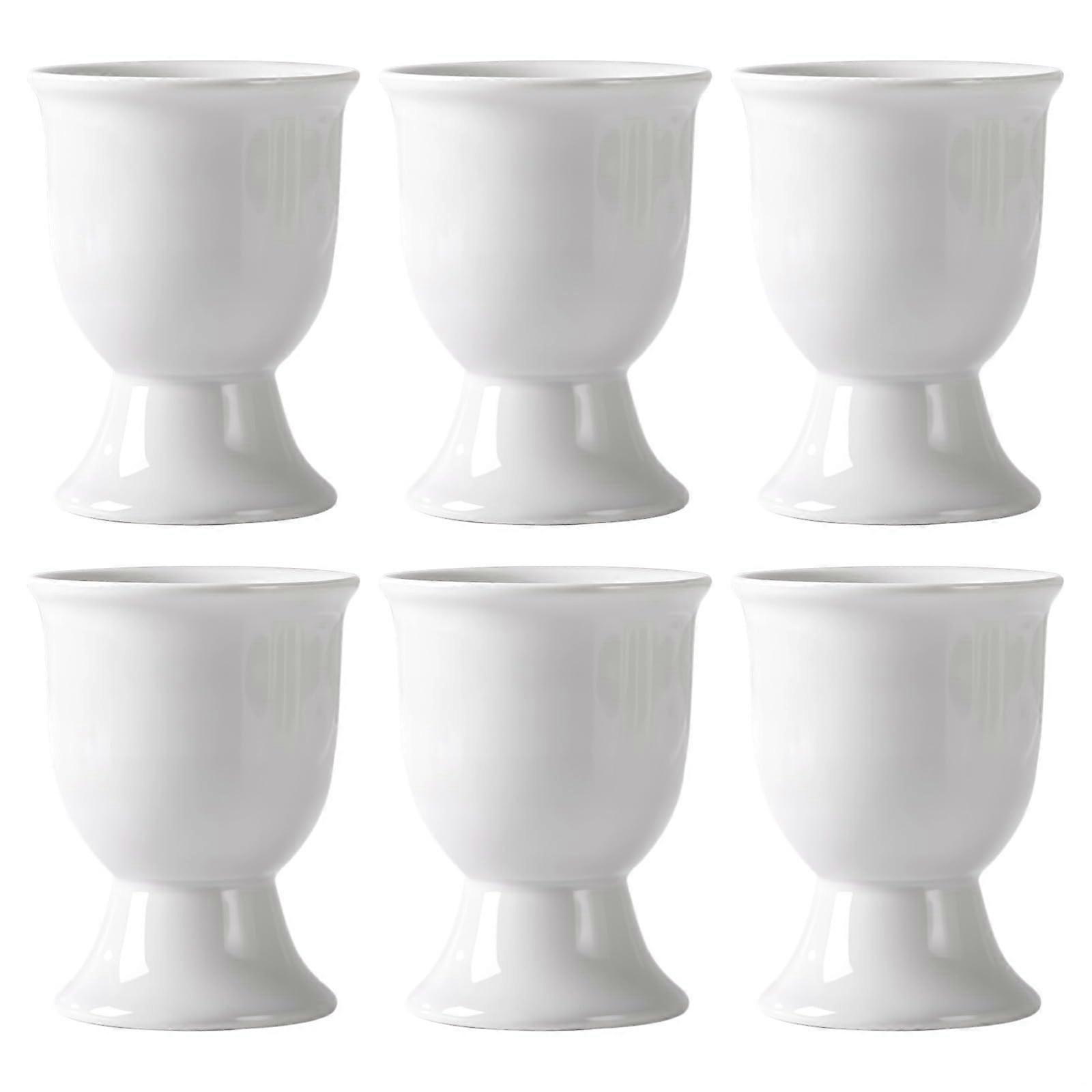 6 Pcs White Ceramic Egg Cups, Elegant Stable Holders for Easter, MultiUse and Dishwasher Safe