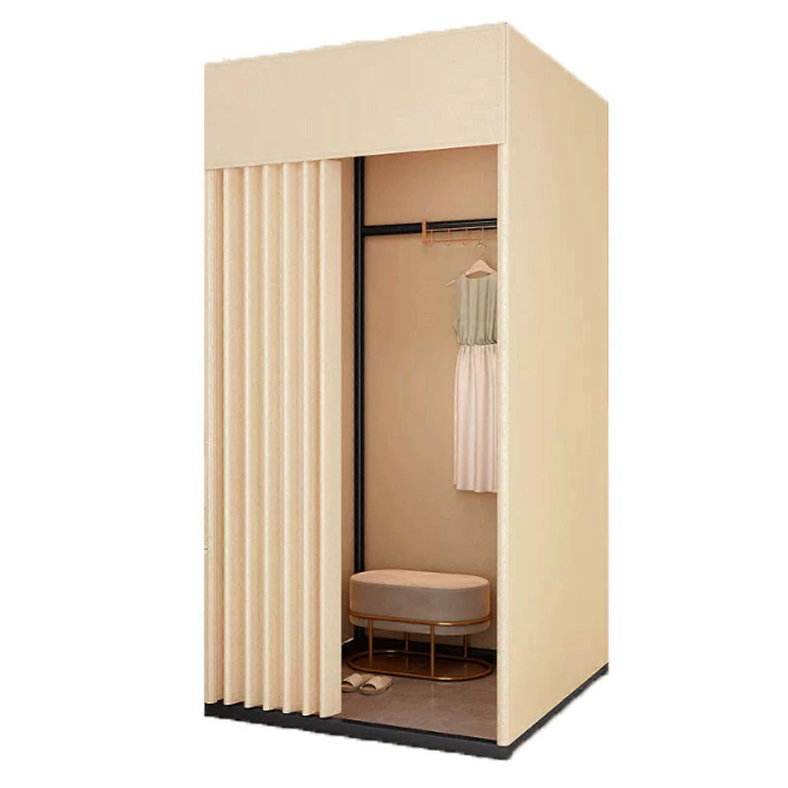 Portable Fitting Room with Privacy Curtain, Stable Triangular Base, Foldable Black Frame 80x80x200cm
