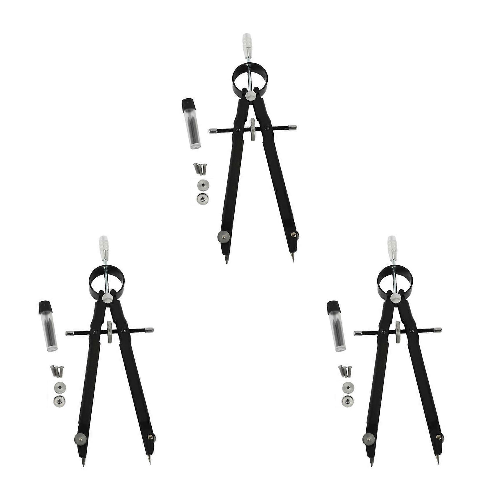 3X Professional Compass, Compass Geometry Set with Lock, Math and Precision Compass, Metal and Durable for Solid (Black)