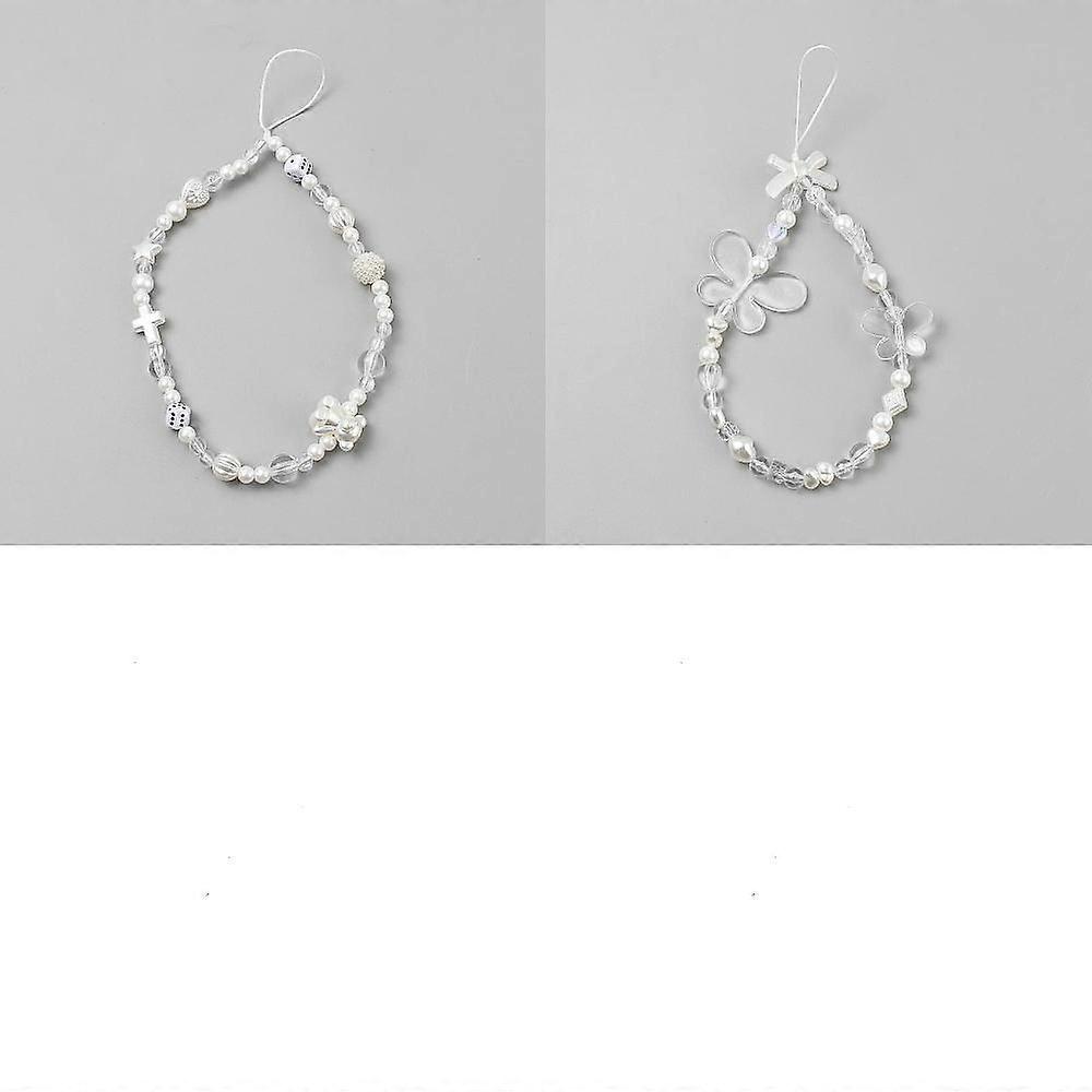 2pcs 2 styles Handmade Resin Phone Hand Strap Chains White 215~217mm 1pc/style