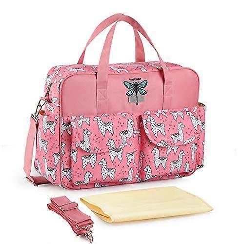 Waterproof Large Capacity Mummy Diaper Bag with Changing Mat and Adjustable Straps Pink