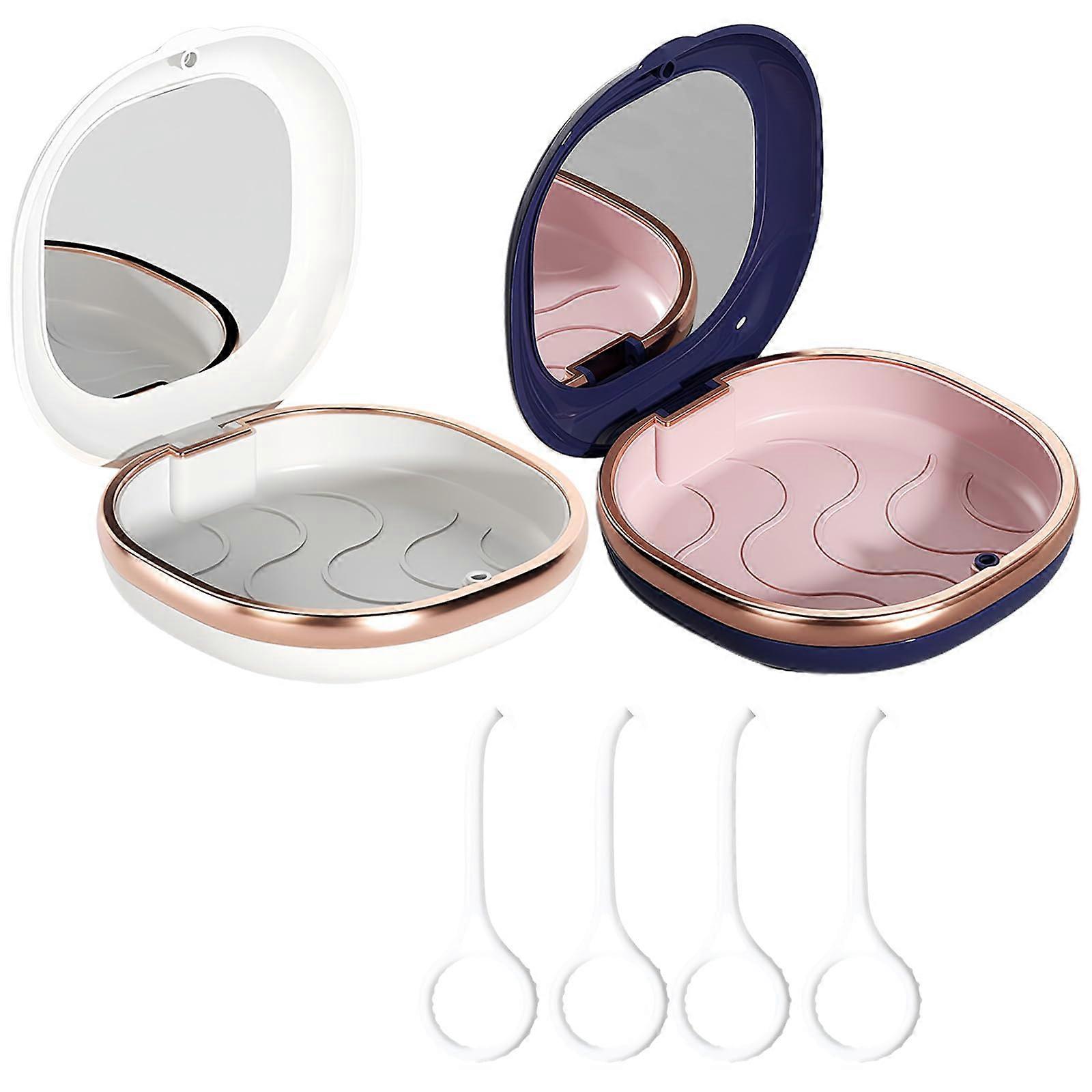 2 Pack Retainer Case and Denture Box with Mirror, Compact Travel Design for Night Guard Storage