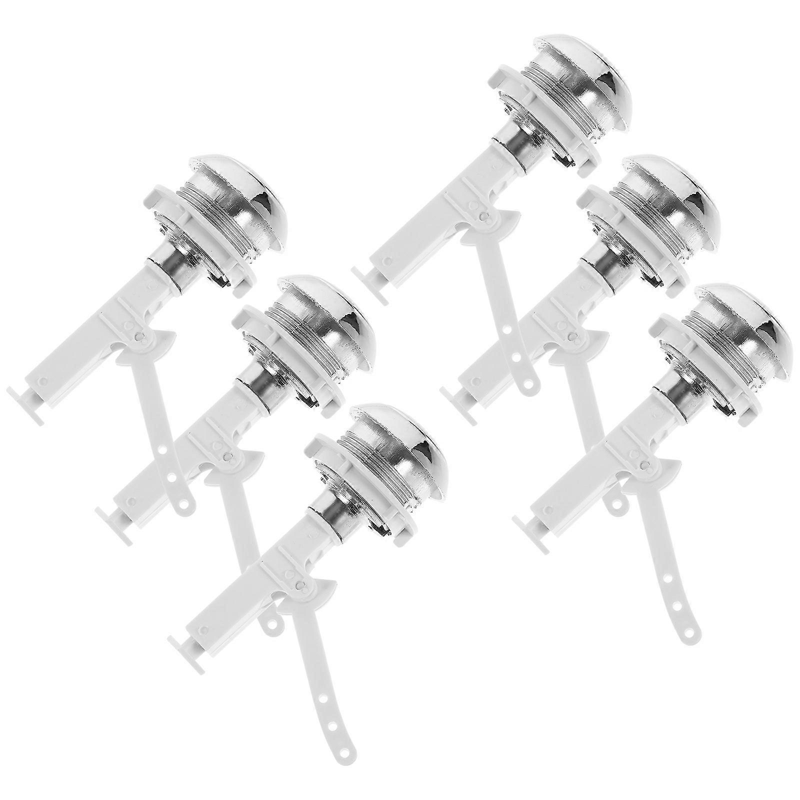 Toilet Tank Button Replacement Flush Home Use Silver Round Single Push Design 6Pcs