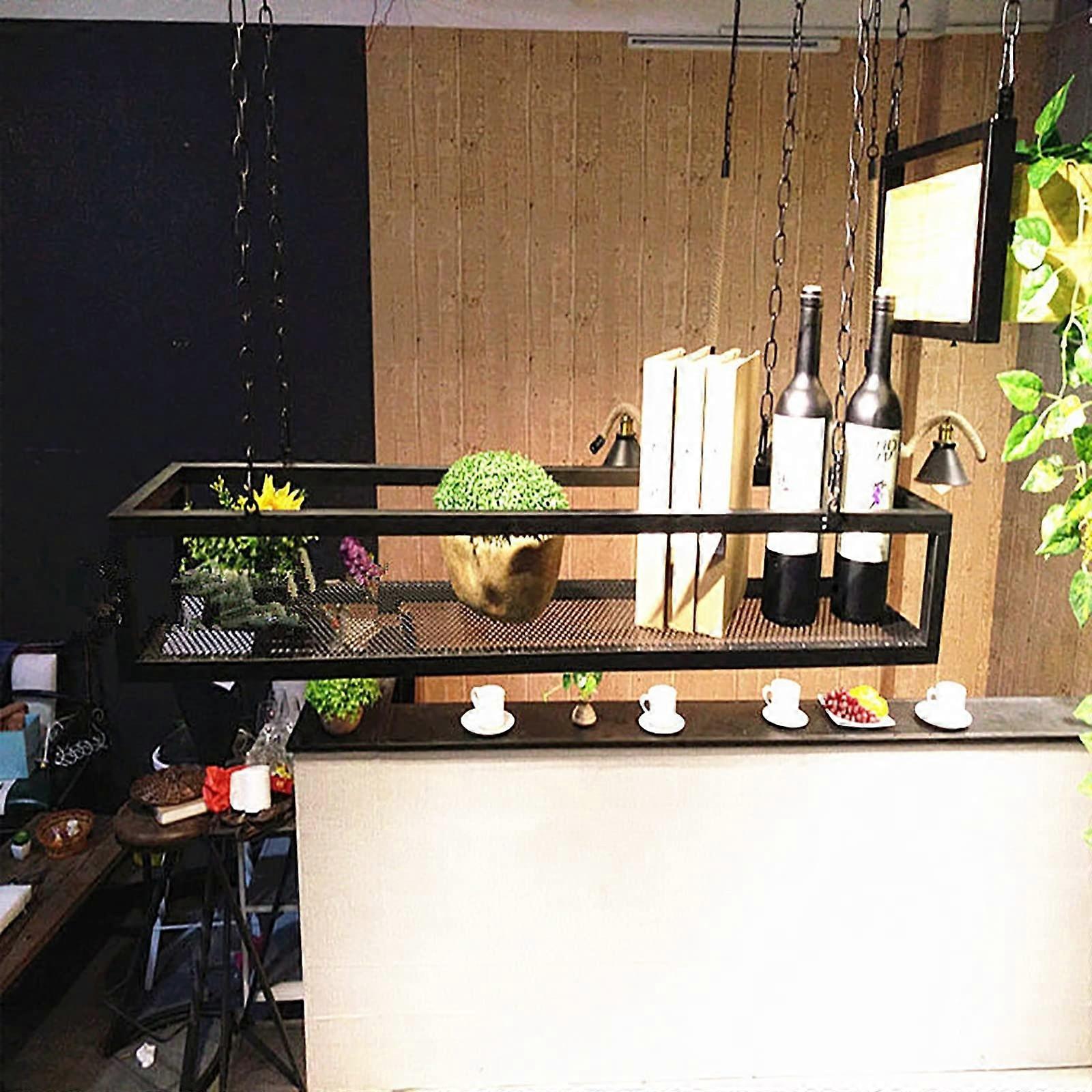 Ceiling Mounted Wine Rack 60cm Adjustable Height Rustic Iron Hanging Shelf for Kitchen Bar Storage