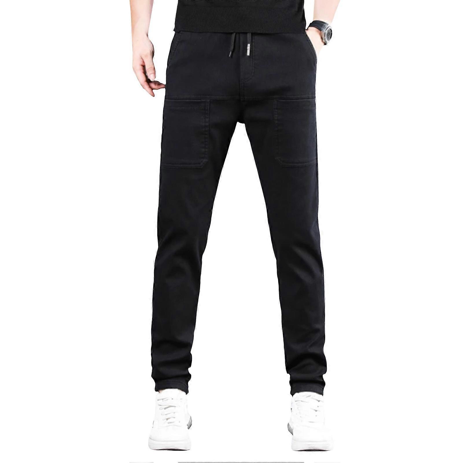 Summer Spring Ice Silk Pants 6 Pockets Patchwork Plus Size Straight Trousers Solid Color Waterproof