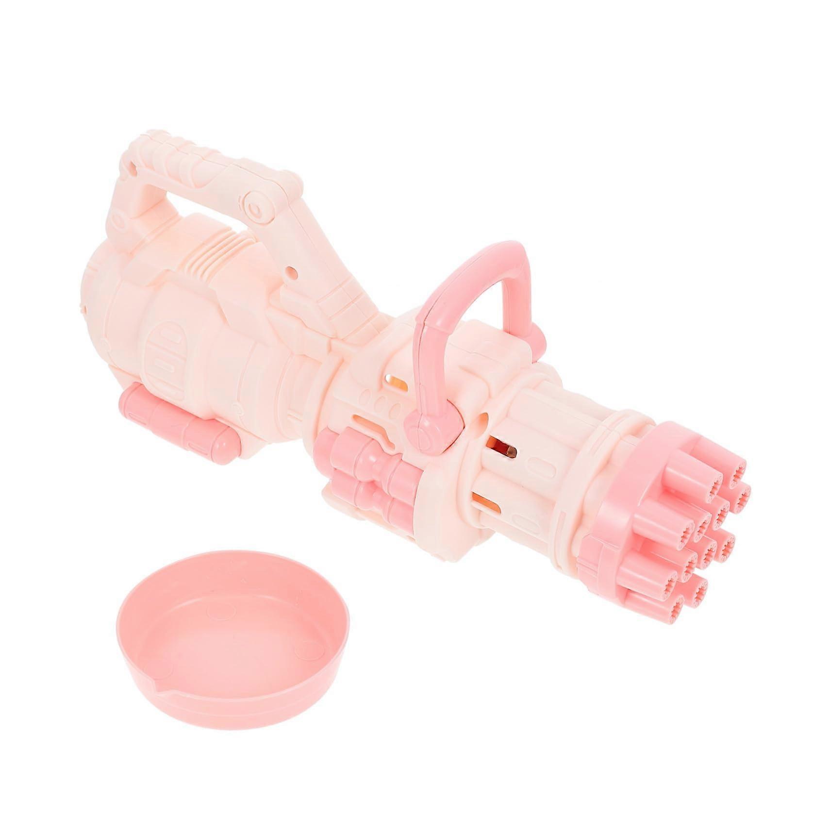 Electric Bubble Machine with Automatic MultiOutlet Flow, Battery Powered Pink Bubble Maker for Kids