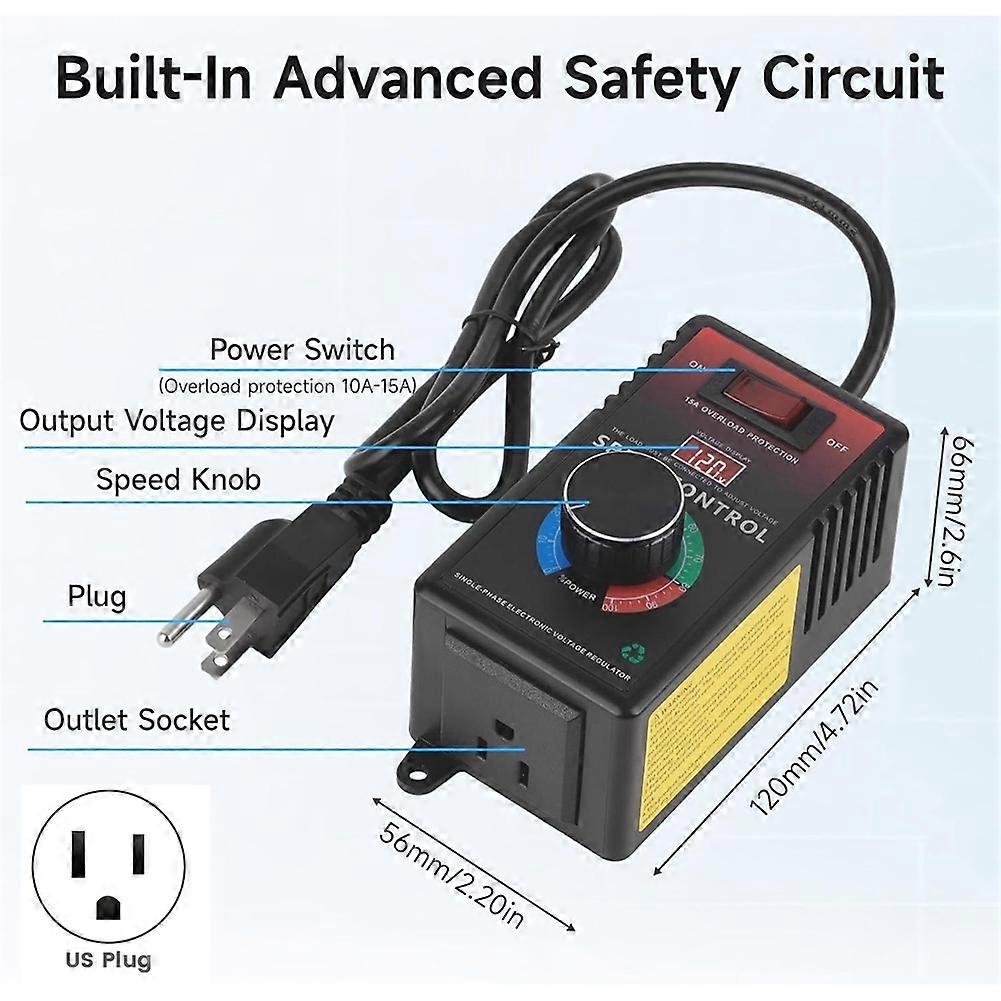 AC Motor Speed Controller 120V15A Speed Control Switch Variable Speed Controller with Adjustable Voltage Display Us Plug