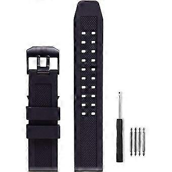 23 mm breites Kautschuk-Uhrenarmband, passend für die Serien 3050, 8800 und 3950, Silikon-Ersatzarmband mit schwarzer/silberner Schließe, wasserdicht (Schwarz – Schwarze Schließe)