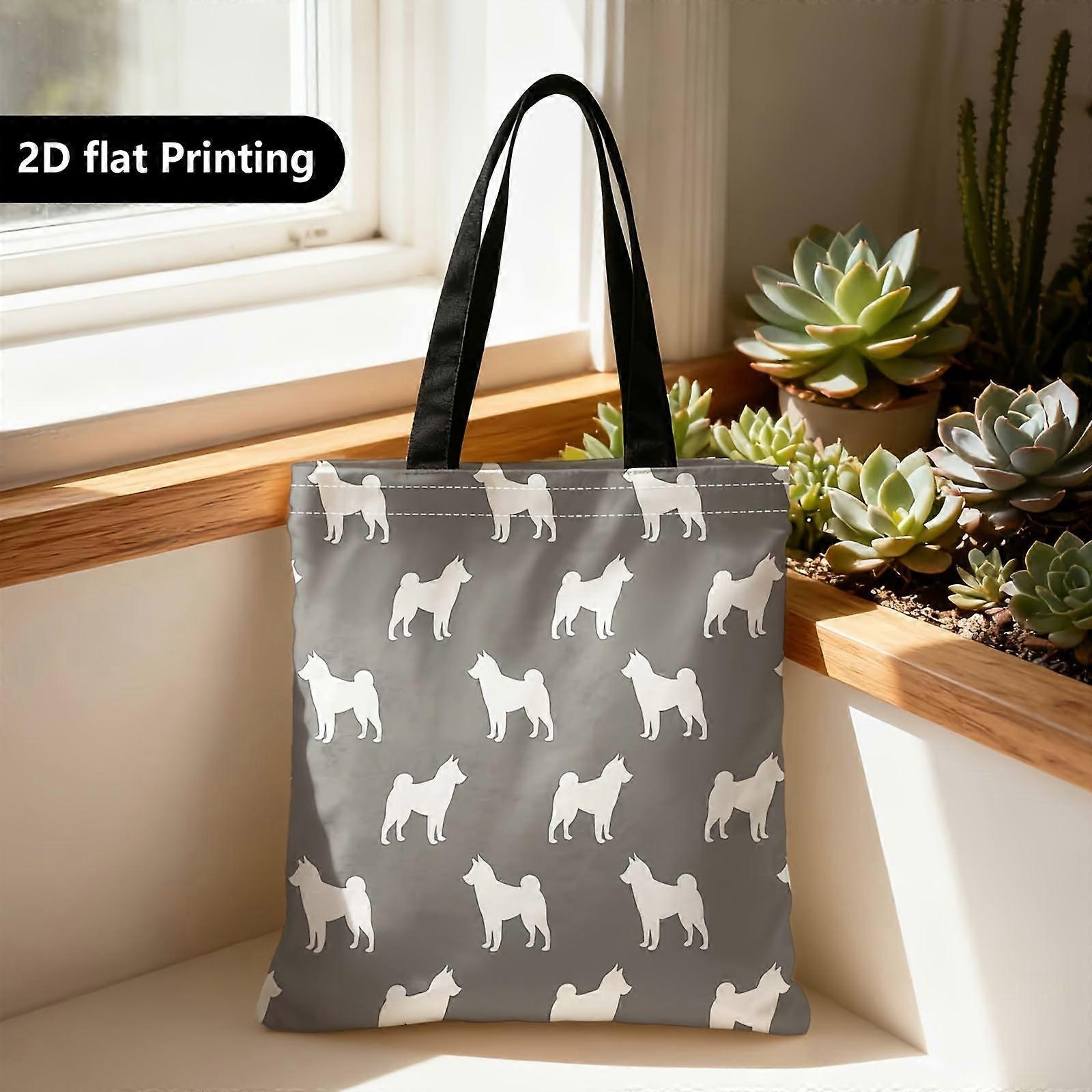 Sac cabas à motifs de silhouettes de chiens 2D recto-verso | Fond gris, porté épaule ou main, idéal pour les voyages, Cosme-Rpolk