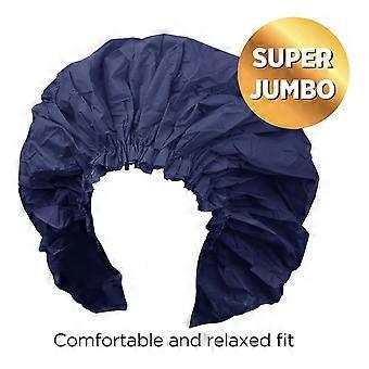 Cuffia da doccia oversize impermeabile e riutilizzabile, blu navy, adatta a bigodini, acconciature afro, trecce e foulard in seta.