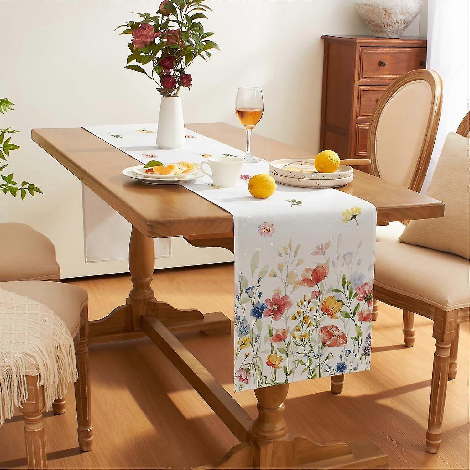 Wildflower Spring Table Runner 13 x 72 Inch, Easter Summer Kitchen Table Decor
