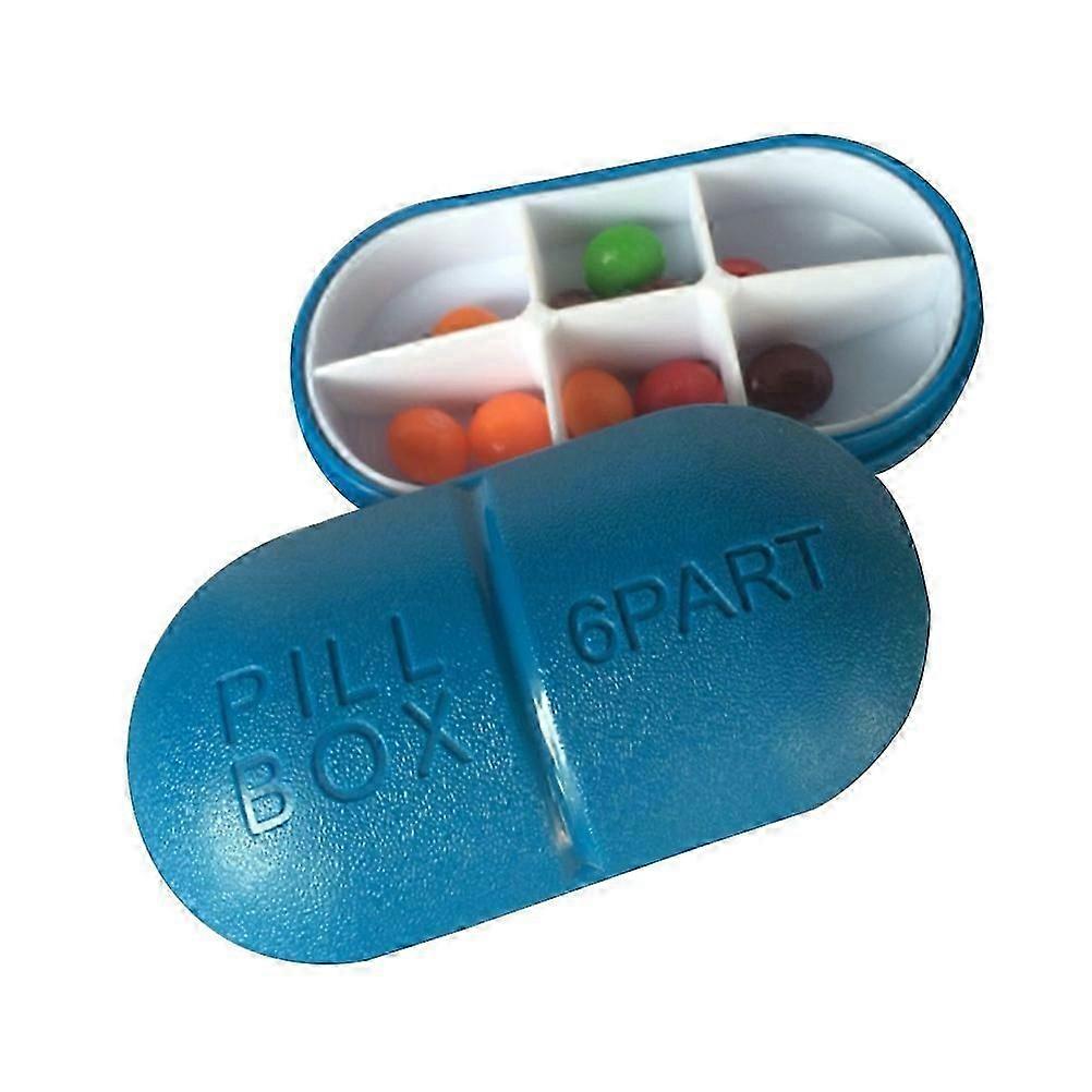 Dark Blue Oval Pill Storage Box with 6 Removable Compartments