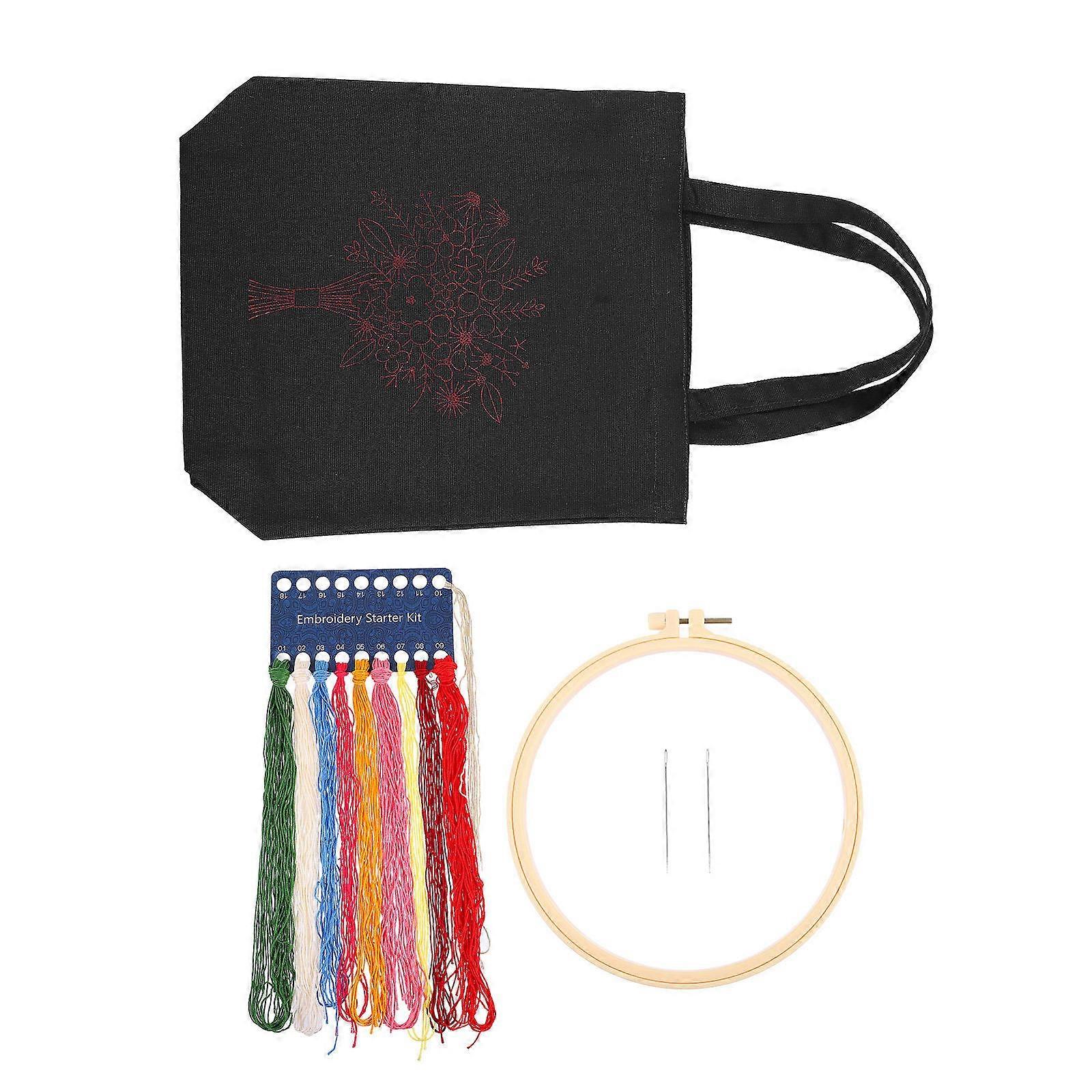 1Set Embroidery Canvas Tote Bag for Storage with Pattern and Guide