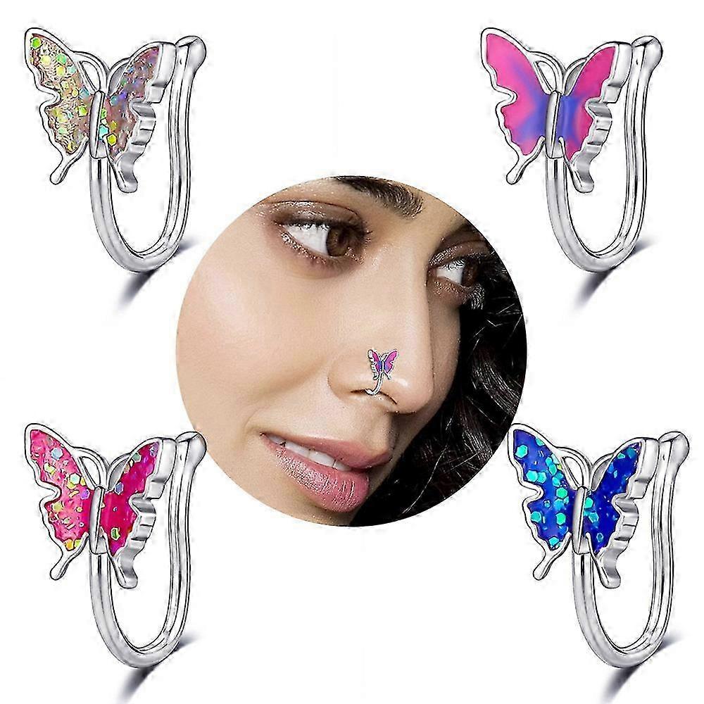 4pcs Butterfly Nose Ring Colored Fake Septum Tiny U Shaped