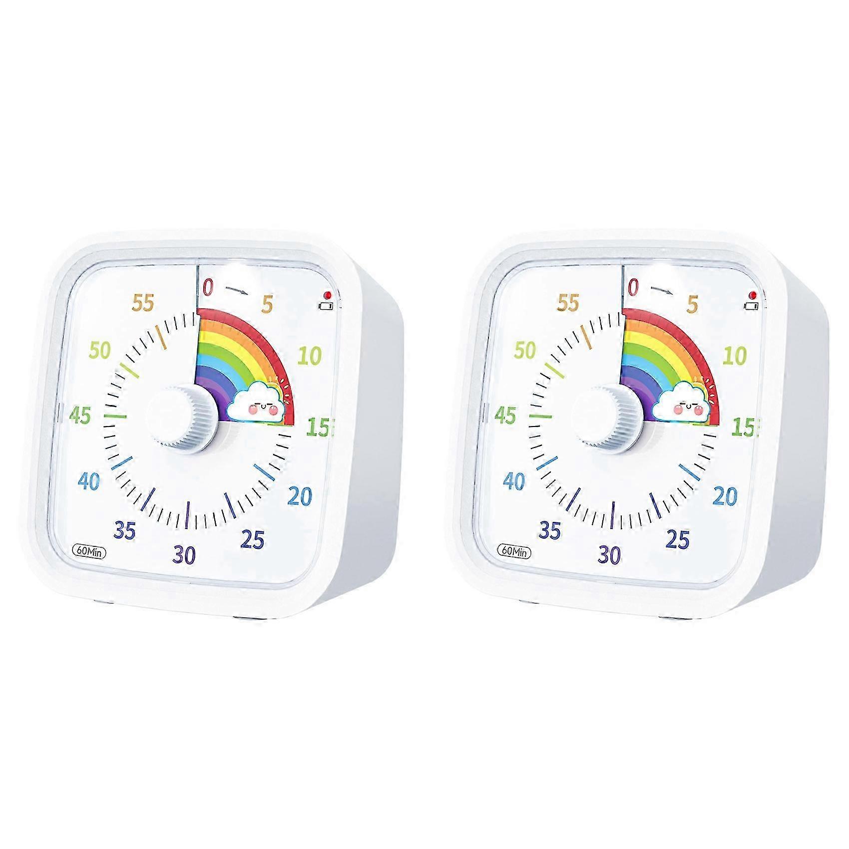 2X 60 Minute Visual Timer with Protective Case, Rainbow Disk Timer, Silent Countdown Time Management Tool White