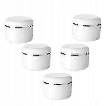 5 Pack Empty White Cosmetic Jars with Silver Stripe for Skincare Storage