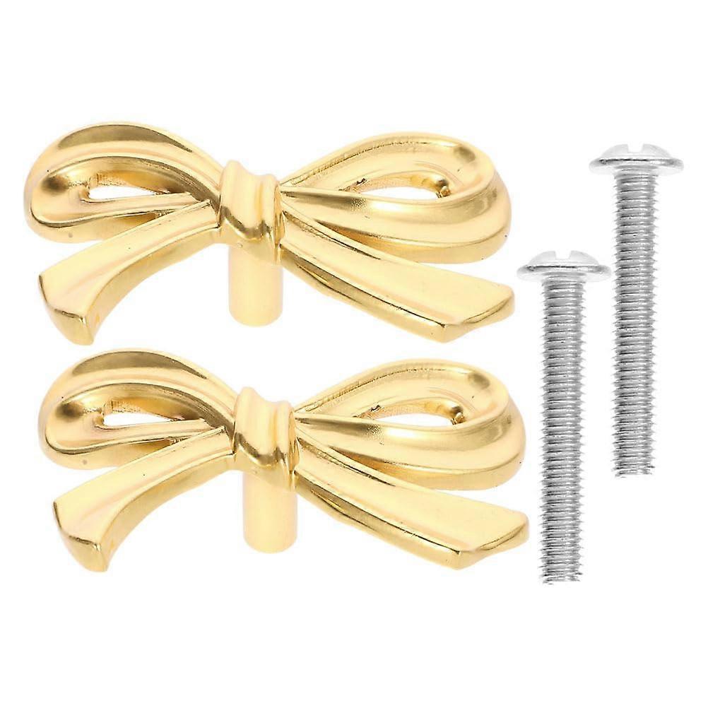 2Pcs Solid Brass Cabinet Knobs Gold Bow Drawer Pulls with Elegant Design and Scratch‑Resistant Finish