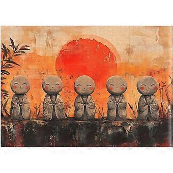 Japanese Bodhisattva Jizo Monk Statues Under The Dusk Jigsaw Puzzle SQZ600