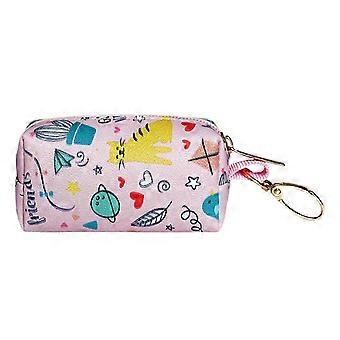 Pink Dog Poop Bag Dispenser with Zipper for Leash, Waterproof PU Leather Waste Bag Holder - Compact Outdoor