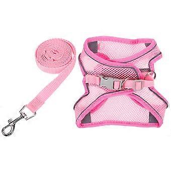 Dog Harness and Leash Set for Walking Breathable Reflective Pink