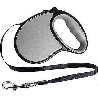 5m retractable dog leash, tangle-free, with non-slip handle and one-hand brake for small and medium-sized dogs (grey)