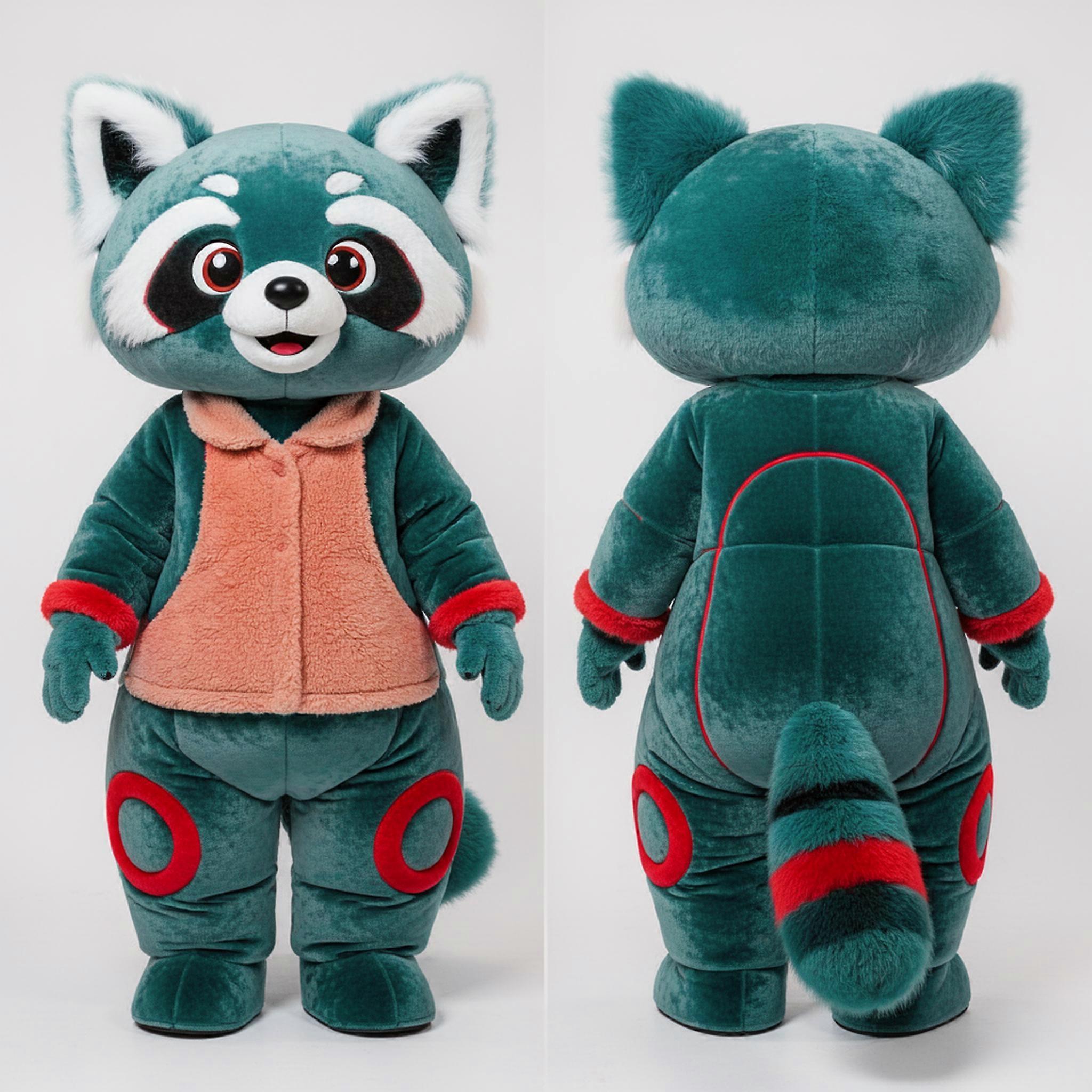 MASTICOT Teal Velvety Red Panda Mascot