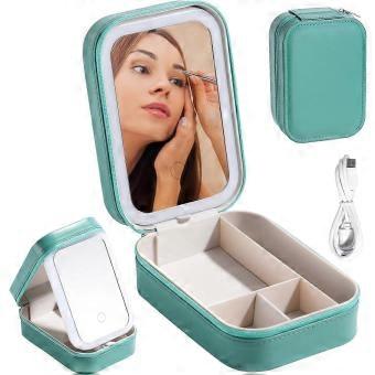 GreenTravel Cosmetic Mirror Case LED Makeup Mirror Storage Case for Eyelash station Brushes Cosmetic Tools, On-the-go Makeup Needs