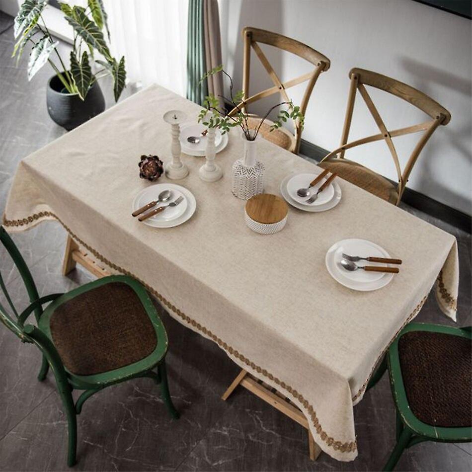 Retro Elegant Charming Rectangular Flax Table Cloth,rope Lace Polyester Linen Tablecloth,party Wedding Decoration Table Cover